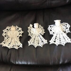 Vintage Christmas Crochet Starched Angel Ornaments White Lot of 3 Classical 🎄